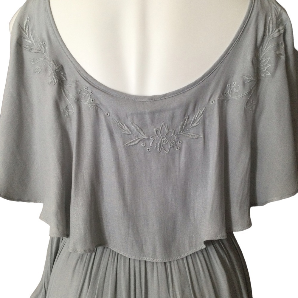 Free People Blue Gray Embroidered Fiona Maxi True Wrap Dress - Picture 13 of 15